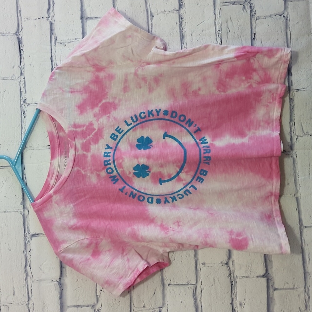 Lucky Brand Tie Dye Don't Worry Be Lucky Crop T Shirt Women's Size Large